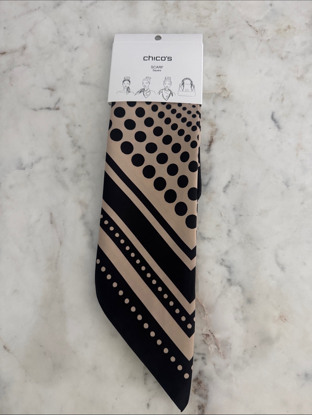 Chico's Black and Tan Polka Dot & Stripe Scarf Tie